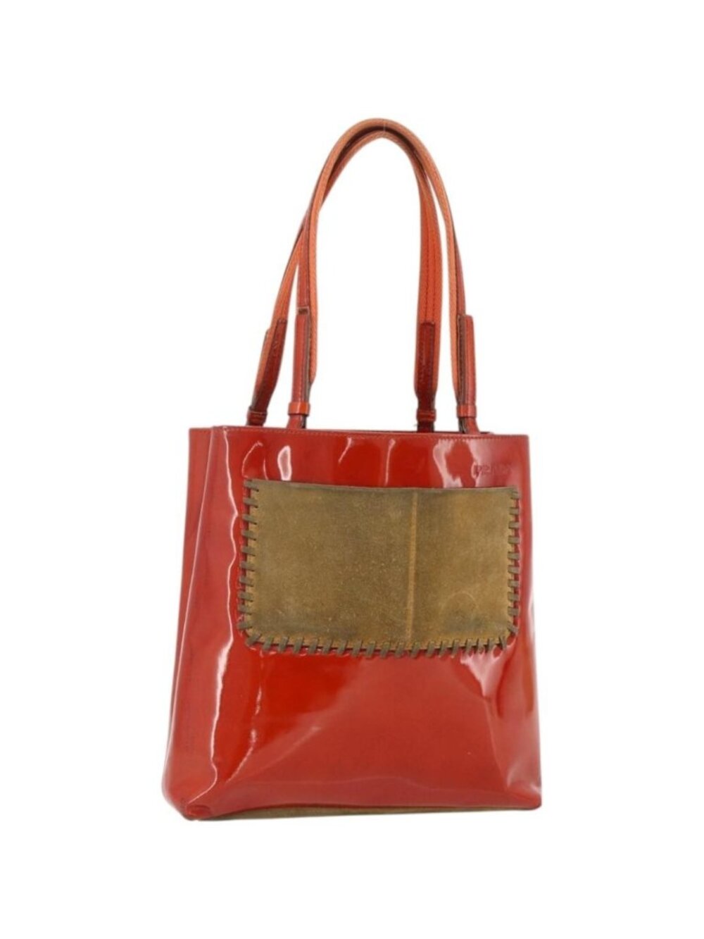 PRADA Tote Bag Patent leather Red Silver